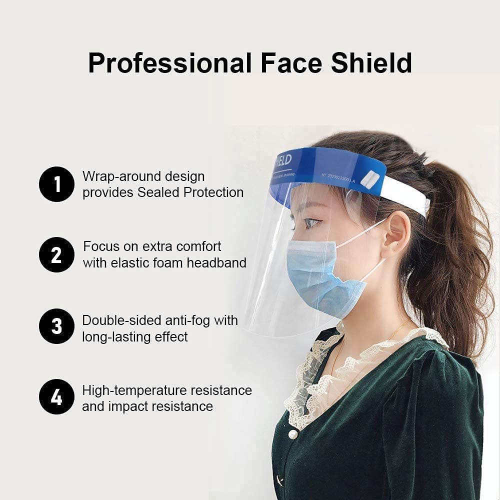 Rainbow-AU, Rainbow-Au 10Pcs Adjustable Face Shield Protect Eyes and Face, Clear Open Face Shield Film Elastic Band and Comfort Sponge (10)