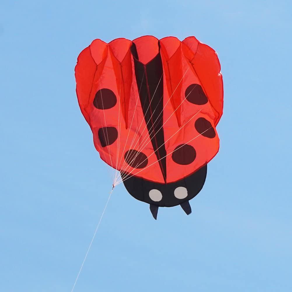 Besra, (Red) - Besra Colourful Ladybug Kite with Handle and Strings Ladybird Parafoil Kite Easy to Fly Outdoor Fun Sports for Kids and Adults (Red)