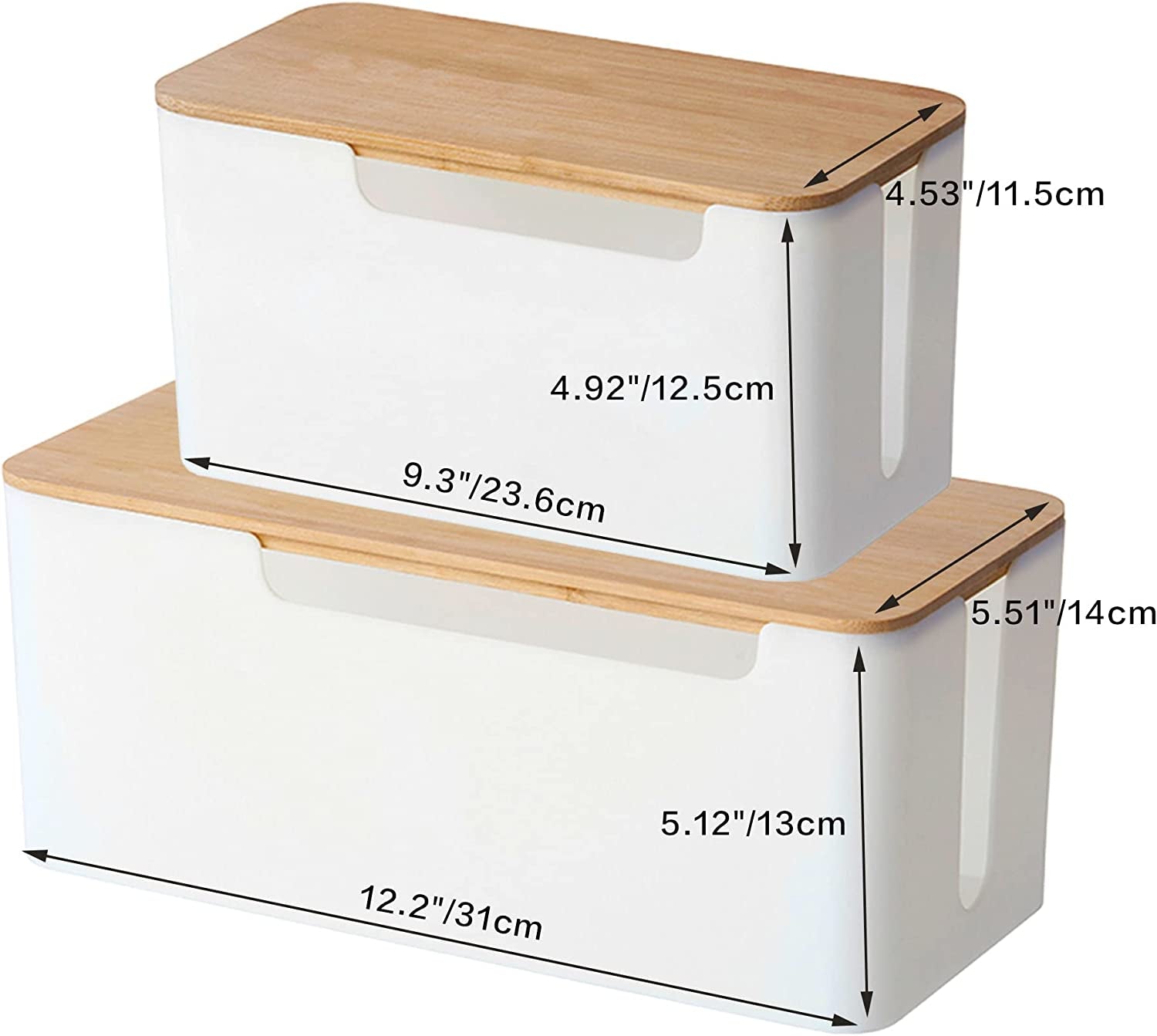 secretgreen.com.au, [Set of 2] Wood Cover Cable Management Box Set, Wire Ties Included to Organize Desk Cord Cables, Hide TV Computer Wires, Power Strips, USB Hub to Make Your Home, Office Neat and Clean (White)